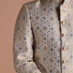 Golden Grey Royal Floral Pattern Banarasi Kim-Khab Sherwani | Regal Ethnic Wear | Jaipurio